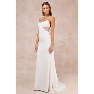 Lulus Euphoric Eloquence White Sheer Mesh Pearl Sleeveless Maxi Dress - Size L